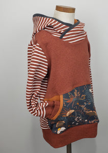Children's Grow with Me Rust Stripes and Floral Hoodie 6-9